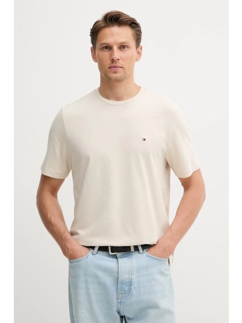 βαμβακερό μπλουζάκι tommy hilfiger ανδρικό, χρώμα μπεζ