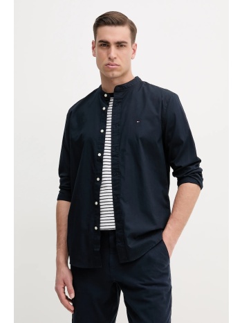 βαμβακερό πουκάμισο tommy hilfiger ανδρικό, χρώμα ναυτικό
