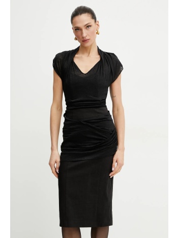 λινό φόρεμα pinko χρώμα μαύρο, 104868 a2gf υλικό 1 100%