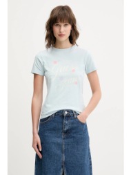 μπλουζάκι guess jeans χρώμα: μπλε, w5gi24 j1314 50% οργανικό βαμβάκι, 45% βαμβάκι, 5% ελαστάν