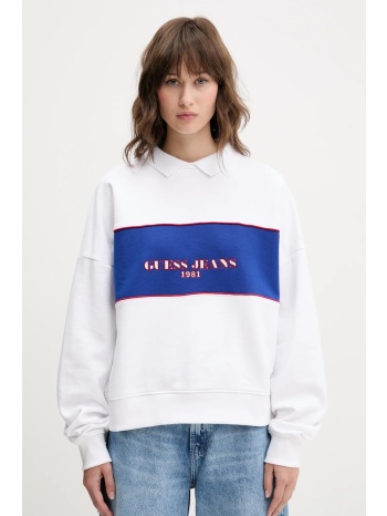 βαμβακερή μπλούζα guess jeans γυναικεία, χρώμα άσπρο