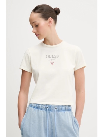 βαμβακερό μπλουζάκι guess originals γυναικείο, χρώμα μπεζ