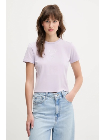 βαμβακερό μπλουζάκι guess originals γυναικείο, χρώμα μοβ