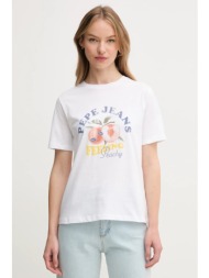 βαμβακερό μπλουζάκι pepe jeans venusa γυναικείο, χρώμα: άσπρο, pl506056 100% βαμβάκι