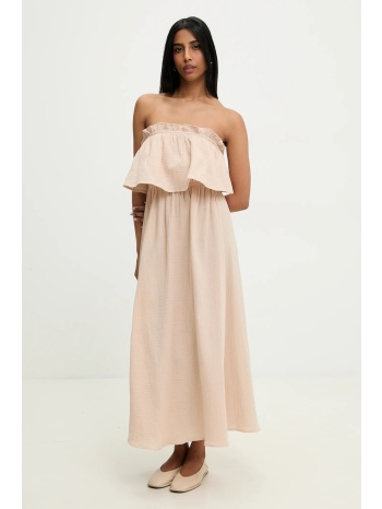 βαμβακερό φόρεμα answear lab χρώμα μπεζ κύριο υλικό 100%