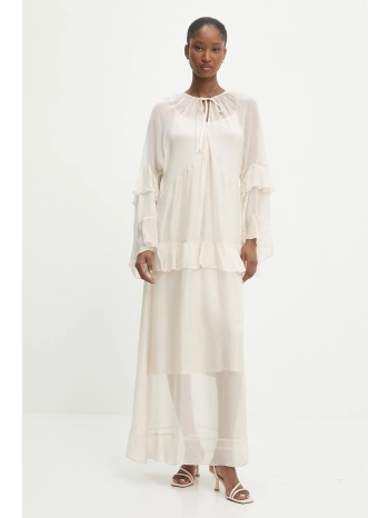 φόρεμα με μετάξι answear lab χρώμα μπεζ κύριο υλικό 75%