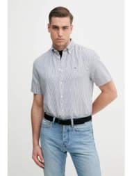 πουκάμισο με μείγμα από λινό tommy hilfiger ανδρικό, χρώμα: ναυτικό μπλε, mw0mw39155 52% βαμβάκι, 48