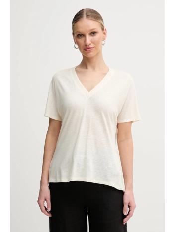 μπλουζάκι με λινό μείγμα boss γυναικείο, χρώμα μπεζ