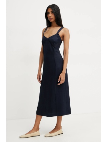 φόρεμα από λινό μείγμα boss χρώμα ναυτικό μπλε, 50535332