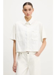 πουκάμισο guess jeans χρώμα: άσπρο, w5gh0f d5nw1 85% βαμβάκι, 15% lyocell