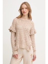 πουλόβερ από λινό μείγμα hoss intropia γυναικείο, χρώμα: μπεζ, 6389954 52% βαμβάκι, 27% λινό, 21% πο