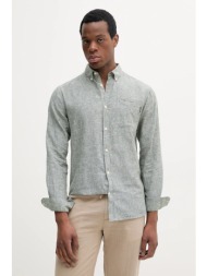 πουκάμισο από λινό lindbergh ανδρικό, χρώμα: πράσινο, 30.220276 55% λινό, 45% βαμβάκι