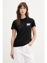 βαμβακερό μπλουζάκι tommy jeans γυναικείο, χρώμα: μαύρο, dw0dw21338 100% βαμβάκι