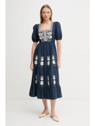 βαμβακερό φόρεμα hoss intropia χρώμα: ναυτικό μπλε, 8229095 100% βαμβάκι