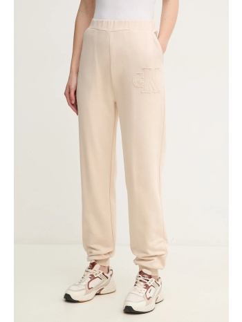 βαμβακερό παντελόνι calvin klein jeans χρώμα μπεζ