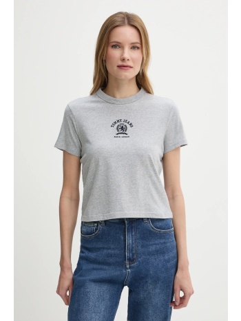 βαμβακερό μπλουζάκι tommy jeans γυναικείο, χρώμα γκρι