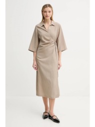 φόρεμα από λινό μείγμα samsoe samsoe sahani χρώμα: μπεζ, f25100011 75% lyocell tencel, 25% λινό