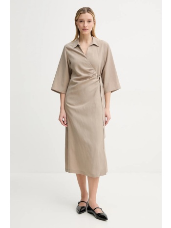 φόρεμα από λινό μείγμα samsoe samsoe sahani χρώμα μπεζ