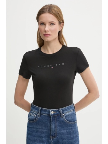 βαμβακερό μπλουζάκι tommy jeans γυναικείο, χρώμα μαύρο