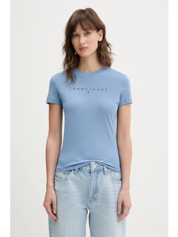 βαμβακερό μπλουζάκι tommy jeans γυναικείο, χρώμα μπλε