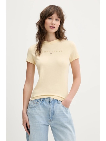βαμβακερό μπλουζάκι tommy jeans γυναικείο, χρώμα κίτρινο