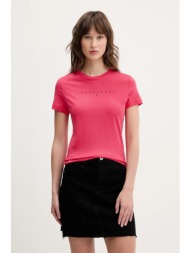 βαμβακερό μπλουζάκι tommy jeans γυναικείο, χρώμα: ροζ, dw0dw20315 κύριο υλικό: 100% βαμβάκι