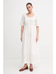 φόρεμα pepe jeans eleanor χρώμα: μπεζ, pl953700 55% βισκόζη, 45% βαμβάκι