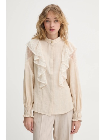 πουκάμισο με μείγμα από λινό bruuns bazaar χρώμα μπεζ