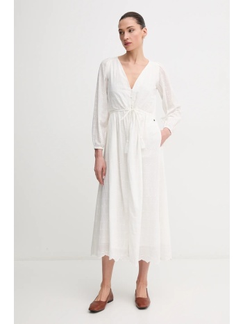 βαμβακερό φόρεμα pepe jeans deepty χρώμα μπεζ, pl953693