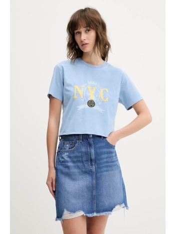 βαμβακερό μπλουζάκι tommy jeans χρώμα μπλε, dw0dw20424