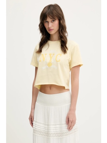 βαμβακερό μπλουζάκι tommy jeans χρώμα κίτρινο, dw0dw20424