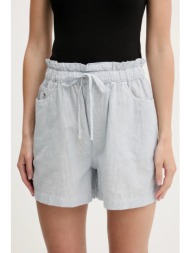 λινό σορτς tommy jeans χρώμα: μπλε, dw0dw20360 75% βαμβάκι, 25% λινό