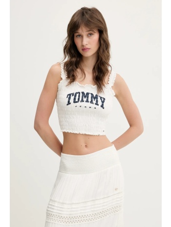 βαμβακερό τοπ tommy jeans χρώμα άσπρο, dw0dw20240 100%