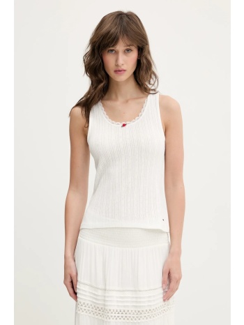 βαμβακερό τοπ tommy jeans χρώμα άσπρο, dw0dw20619 100%