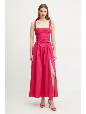 λινό φόρεμα bardot χρώμα ροζ, 59877db κύριο υλικό 80%