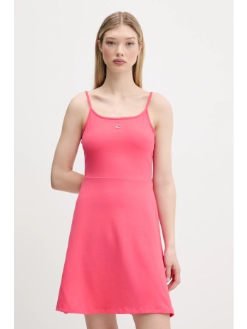 φόρεμα tommy jeans χρώμα ροζ, dw0dw21354 89% βαμβάκι, 11%