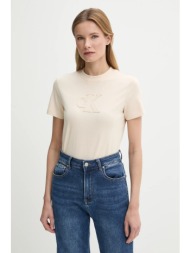 βαμβακερό μπλουζάκι calvin klein jeans χρώμα: μπεζ, j20j225256 100% βαμβάκι
