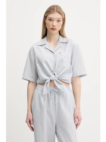 πουκάμισο με μείγμα από λινό tommy jeans χρώμα μπλε