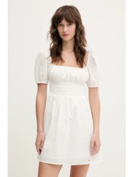 βαμβακερό φόρεμα tommy jeans χρώμα: άσπρο, dw0dw21334 κύριο υλικό: 100% βαμβάκι