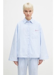 βαμβακερό πουκάμισο fiorucci striped embroidered drawstring shirt χρώμα: μπλε, w02sptlo170co01bl02 κ