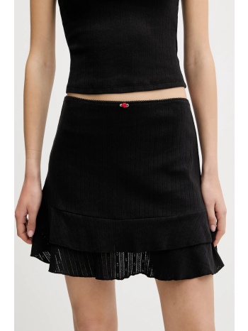 βαμβακερή φούστα tommy jeans χρώμα μαύρο, dw0dw20606 100%