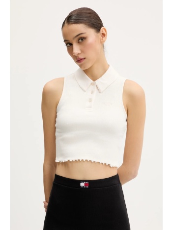 top tommy jeans χρώμα μπεζ, dw0dw20295 95% βαμβάκι, 5%