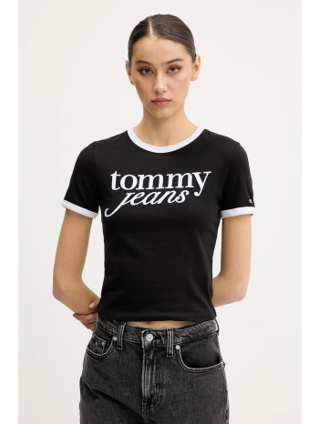 βαμβακερό μπλουζάκι tommy jeans χρώμα μαύρο, dw0dw20631