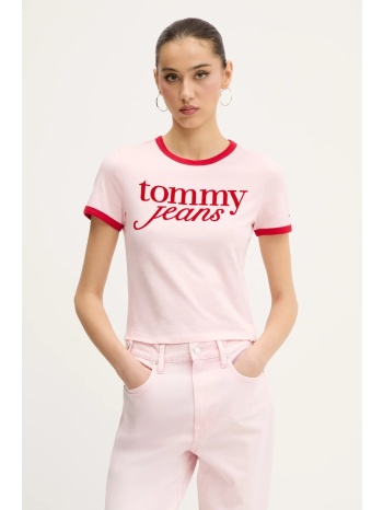 βαμβακερό μπλουζάκι tommy jeans χρώμα ροζ, dw0dw20631 100%