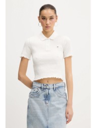 πόλο tommy jeans χρώμα: άσπρο, dw0dw20296 90% βαμβάκι, 8% πολυεστέρας, 2% ελαστάν