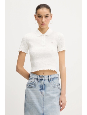 πόλο tommy jeans χρώμα άσπρο, dw0dw20296 90% βαμβάκι, 8%