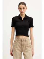 πόλο tommy jeans χρώμα: μαύρο, dw0dw20296 90% βαμβάκι, 8% πολυεστέρας, 2% ελαστάν