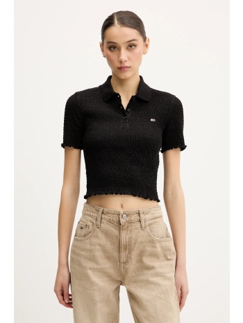 πόλο tommy jeans χρώμα μαύρο, dw0dw20296 90% βαμβάκι, 8%