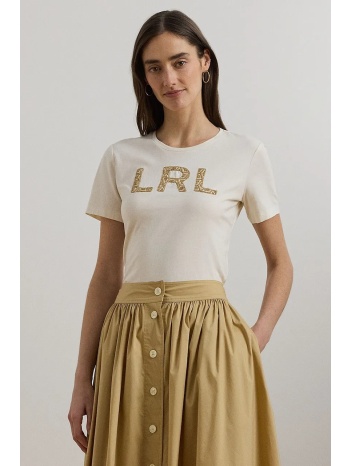 βαμβακερό μπλουζάκι lauren ralph lauren χρώμα μπεζ