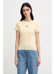 μπλουζάκι tommy jeans χρώμα: κίτρινο, dw0dw20316 70% βαμβάκι, 30% βισκόζη